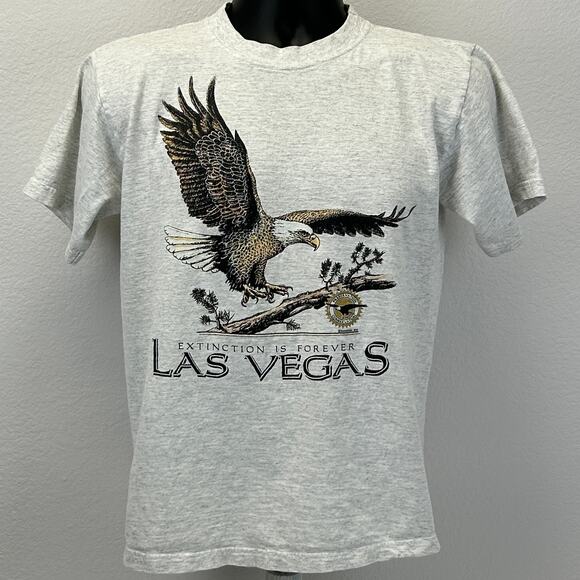Vintage Bald Eagle Extinction T Shirt Mens Medium Gray 90s Las Vegas Nature Tee - Picture 2 of 8